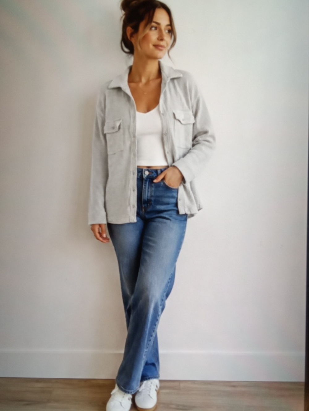 Aerie Lumberjane Oversized Gray Waffle Knit Button Up Cotton Cozy